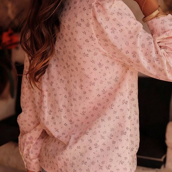 Pink Casual Women's Floral Lace Blouse - Picture 2 of 2